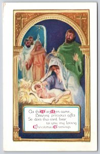 Christmas Greeting Three Kings Wise Men Came Bearing Precious Gifts Postcard