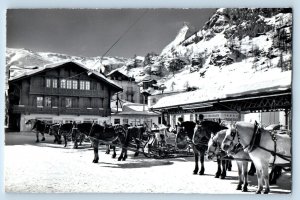 Switzerland Postcard Zermatt Station Square with Matterhorn c1950's RPPC Photo