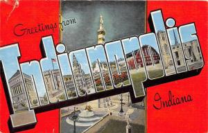 Indianapolis Indiana~Soldiers & Sailors Monument~1940s Large Letter Linen Pc