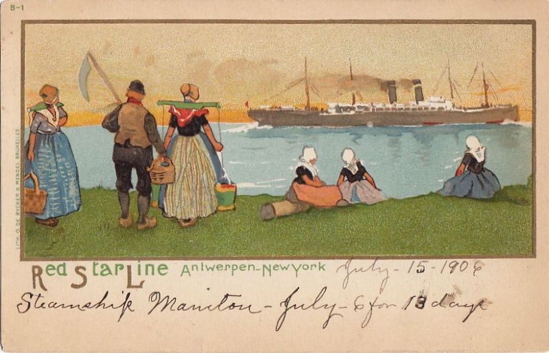 Postcard Ship Red Star America Line Antwerpen New York 1906