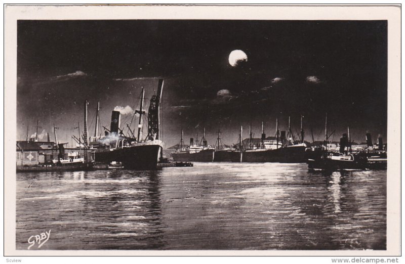 RP: Le Havre , France , PU-1949 : Bassin des Transatlantiques Effet de nuit