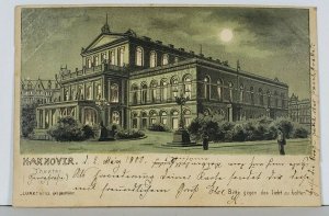 Hannover Theatre by Night c1900 Postcard K10