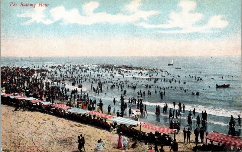 Bathing Hour Beach Swimming Antique Postcard UNP WOB DB Germany 