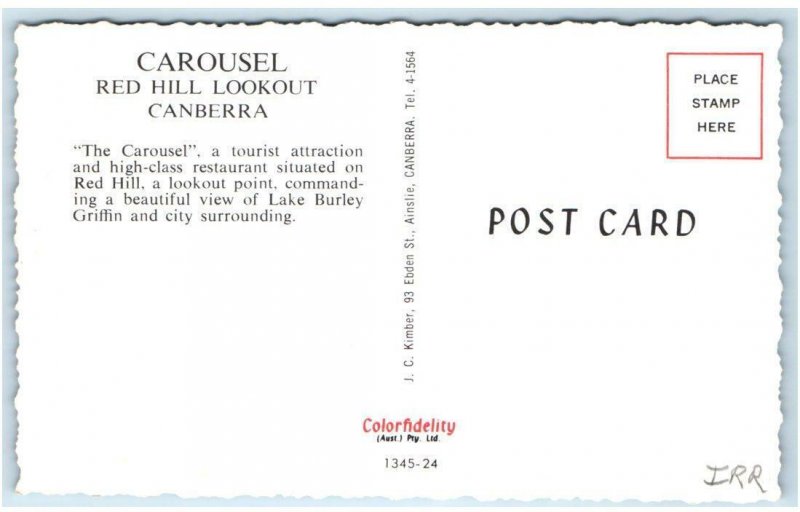 CANBERRA, Australia ~ The CAROUSEL RESTAURANT & Lookout c1960s  Postcard