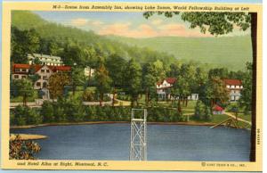 NC - Montreat, Lake Susan, World Fellowship Building, Hotel Alba as seen from...