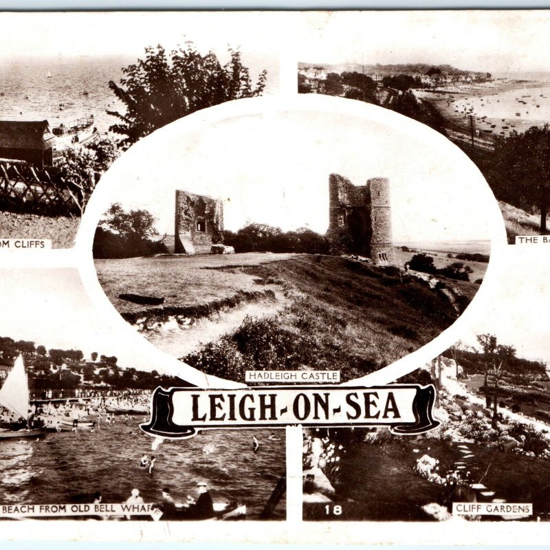 1946 Leigh on Sea, Essex, England UK RPPC 6 View Real Photo Postcard Southend A3