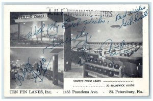 1956 Ten Pin Lanes Inc. St. Petersburg FL Don Carter Buzz Fazio Signed Postcard