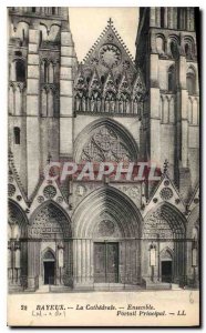 Old Postcard Bayeux Cathedral Ensemble Main Portal