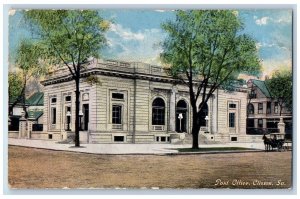 Clinton Iowa IA Postcard Post Office Building Exterior Trees Scene 1907 Antique