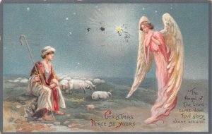 CHRISTMAS HOLIDAY SHEPPARD & ANGEL QUINCY ILLINOIS EMBOSSED POSTCARD 1914