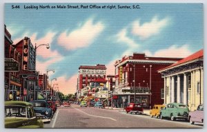 Looking North On Main Street Post Office At Right Sumter South Carolina Postcard