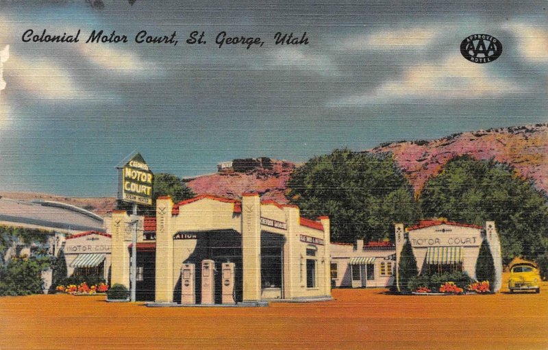 COLONIAL MOTOR COURT St. George, Utah US 91 Roadside Linen Postcard ca 1940s