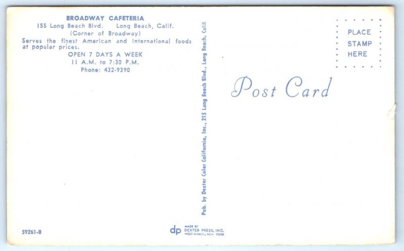 LONG BEACH, CA California ~ BROADWAY CAFETERIA Candy Machine  c1960s Postcard