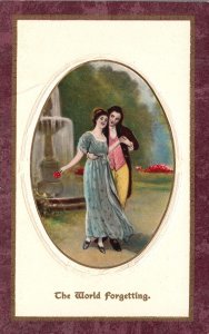 Postcard 1910's The World Forgetting Man and Woman Dancing Couple Lovers Artwork