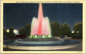 c1935 LOS ANGELES CALIF GRIFFITH PARK MULHOLLAND FOUNTAIN LINEN POSTCARD 41-99