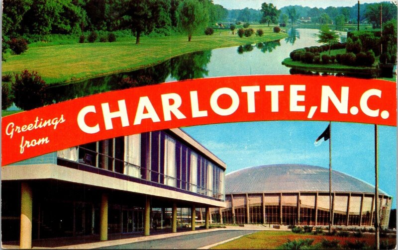 Greetings Charlotte Nc Multi View Coliseum Freedom Park Lusterchorme Postcard 