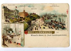 191196 GERMANY GRUSS aus HAMBURG Hotel Wiezis ship Cobra litho