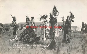 Native American Sioux Indians, RPPC, Ceremonial Costume, McIntosh SD, Waffle