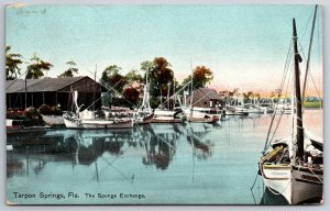Tarpon Springs Florida~Sponge Exchange~Fishing Boats~1910 Postcard