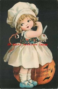 Halloween, Wolf No 501-2, Girl Peeling Apple next to Jack o Lantern