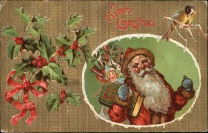 Christmas Santa Claus with Address Book and Toys c1910 Vintage Postcard