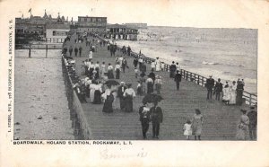 Rockaway Long Island New York Holand Station Boardwalk Vintage Postcard AA71347