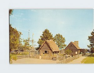 Postcard First Pilgrim Houses And Mayflower II, Plymouth, Massachusetts