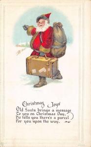 Christmas Santa Claus Traveling Suitcase Bag Poem Embossed Postcard