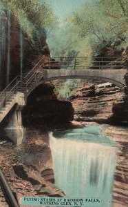 Vintage Postcard 1912 Flying Stairs Rainbow Falls Watkins Glen New York NY
