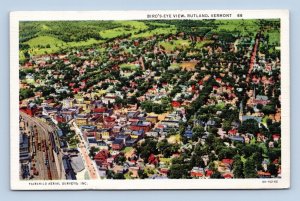 Birds Eye View Rutland Vermont VT Linen Postcard F19