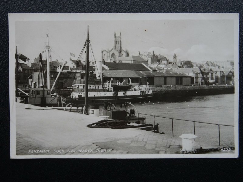 Cornwall PENZANCE Dock & St. Mary's Church c1940's RP Postcard by R.A. Postcards