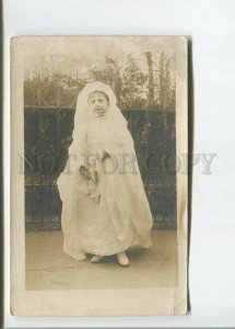 472084 FASHION Catholic Girl in White BIBLE Dress First Communion REAL PHOTO