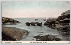 Biddeford Pool ME-Maine, The Basin, Big Rocks & Boats In Ocean, Vintage Postcard