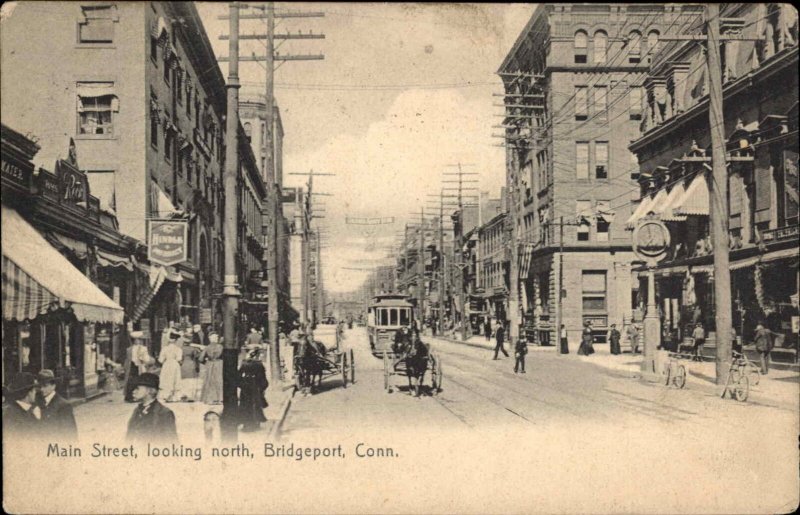 Bridgeport Connecticut CT Main Street Scene Trolley Streetcar c1910 Postcard