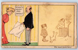 c1905 What's Keeping Jimmy Children Heat Up Why Doesn't Jimmy Hurry Postcard