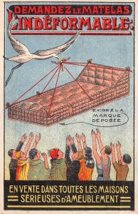 NON-DEFORMABLE MATTRESS BED STORK FRANCE ADVERTISING POSTCARD (c. 1910)