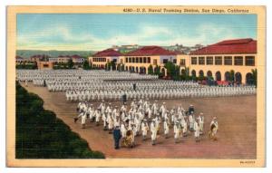 1949 US Naval Training Station and Marching Band, San Diego, CA Postcard