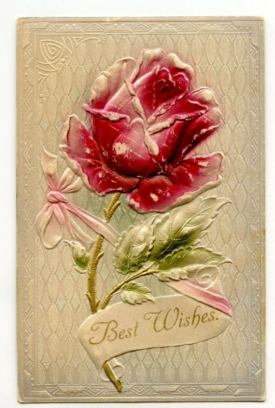 Best Wishes Heavy Embossed Vintage Postcard Standard View Card Flower 