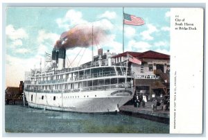 City Of South Haven At Bridge Dock Steamer Ship Flag Pavilion Entrance Postcard