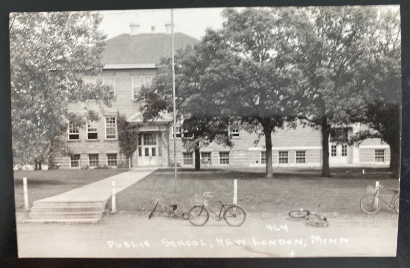 Mint USA Real Picture Postcard Public School New London MN Bicycles 