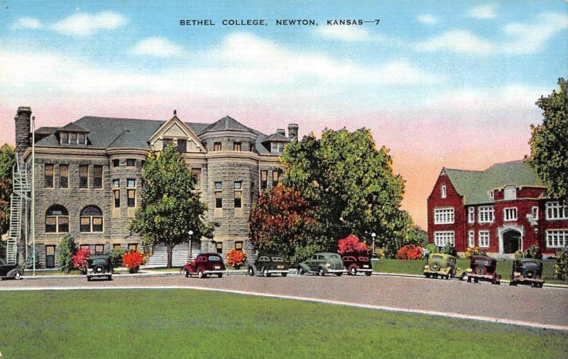 NEWTON, KS Kansas     BETHEL COLLEGE     c1940's Linen Postcard