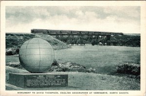 David Thompson Monument, Verendrye, North Dakota Train Vintage Postcard JB8