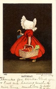 Saturday - Sunbonnet Girl #1493. Artist: Unsigned Wall