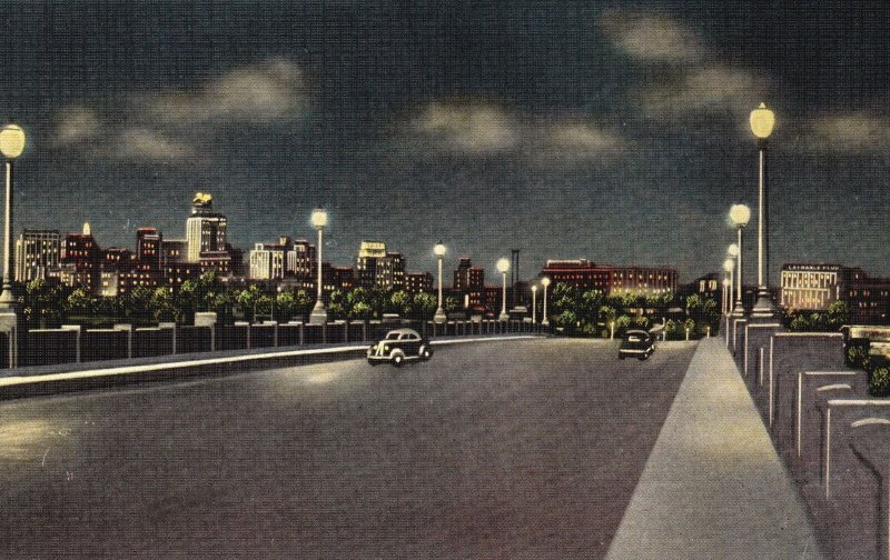 Vintage Postcard Night View From Viaduct Highway Cotton Market Dallas Texas TX