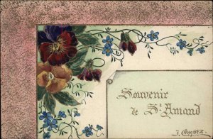 Handmade Hand Painted Flowers Art Nouveau Souvenir St. Amand c1910 Postcard