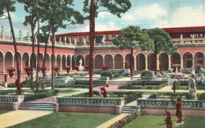 Vintage Postcard Corner Of Court John & Mabel Ringling Art Museum Sarasota FL