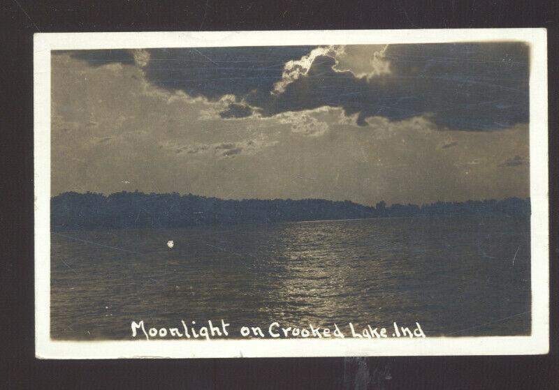 RPPC MOONLIGHT ON CROOKED LAKE INDIANA VINTAGE REAL PHOTO POSTCARD ANGOLA