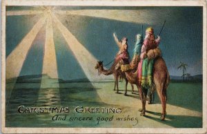 Christmas Greeting People on Camels Star Middle East c1923 Postcard G27
