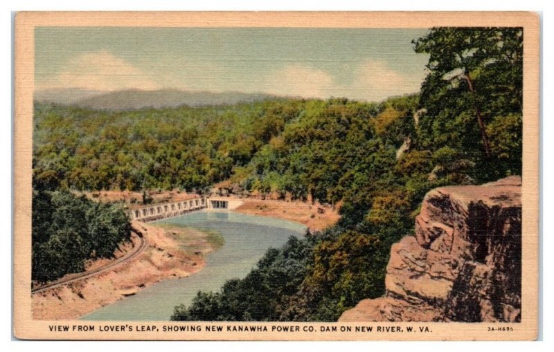 Mid-1900s View of Kanawha Power Co. Dam on New River, WV Postcard