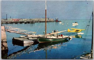 Rockland Harbor Maine ME Showing Boat And Plane Ocean Sightseeing Postcard